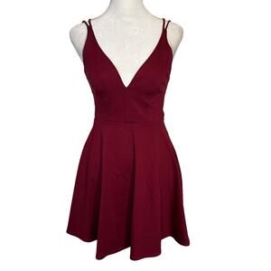 Lulu's Believe in Love maroon strappy open-back fit & flare mini dress size S